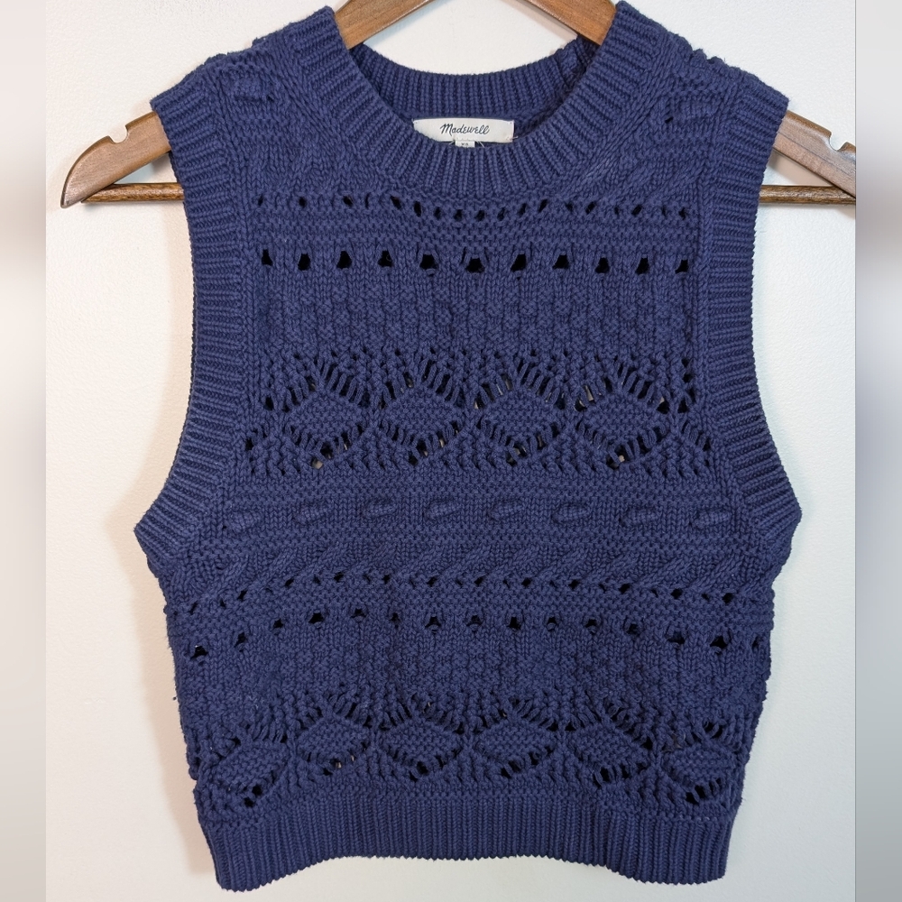 Madewell Crochet Open Knit Fresh Blueberry Blue Sweater Vest Size XS - Picture 7 of 8